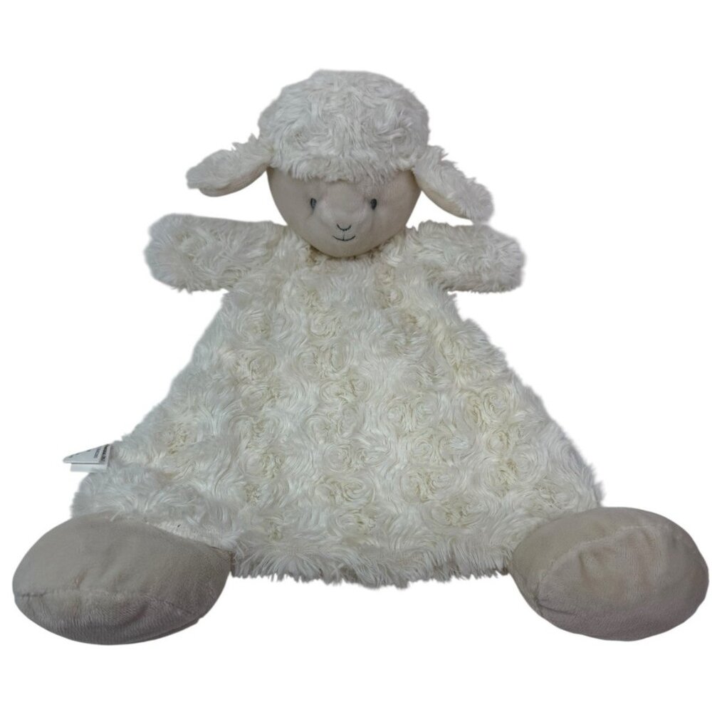 HTF Demdaco Lamb Sheep White Flat Baby Plush Lovey Security Blanket Rattle Fuzzy